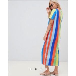 ASOS t-shirt maxi dress in rainbow stripe